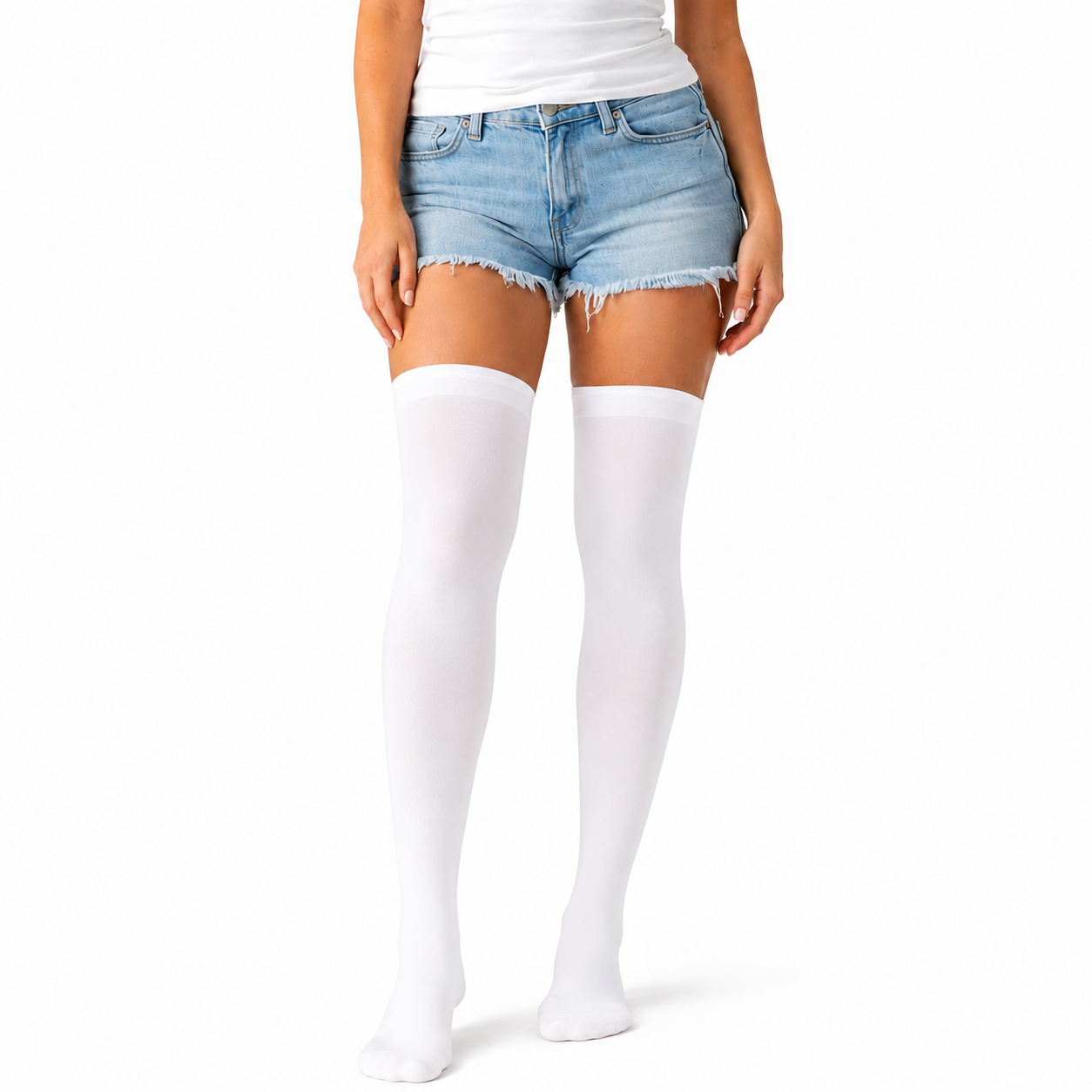 Over Knee Stay Up Stockings Hosiery Party Costume Socks - Plain White V563-BR-SUOTKSOCKS-PLNWHT