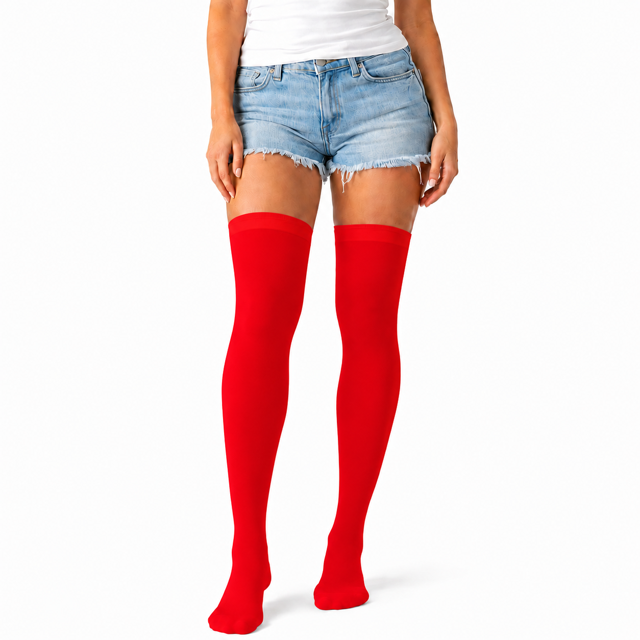 Over Knee Stay Up Stockings Hosiery Party Costume Socks - Plain Red