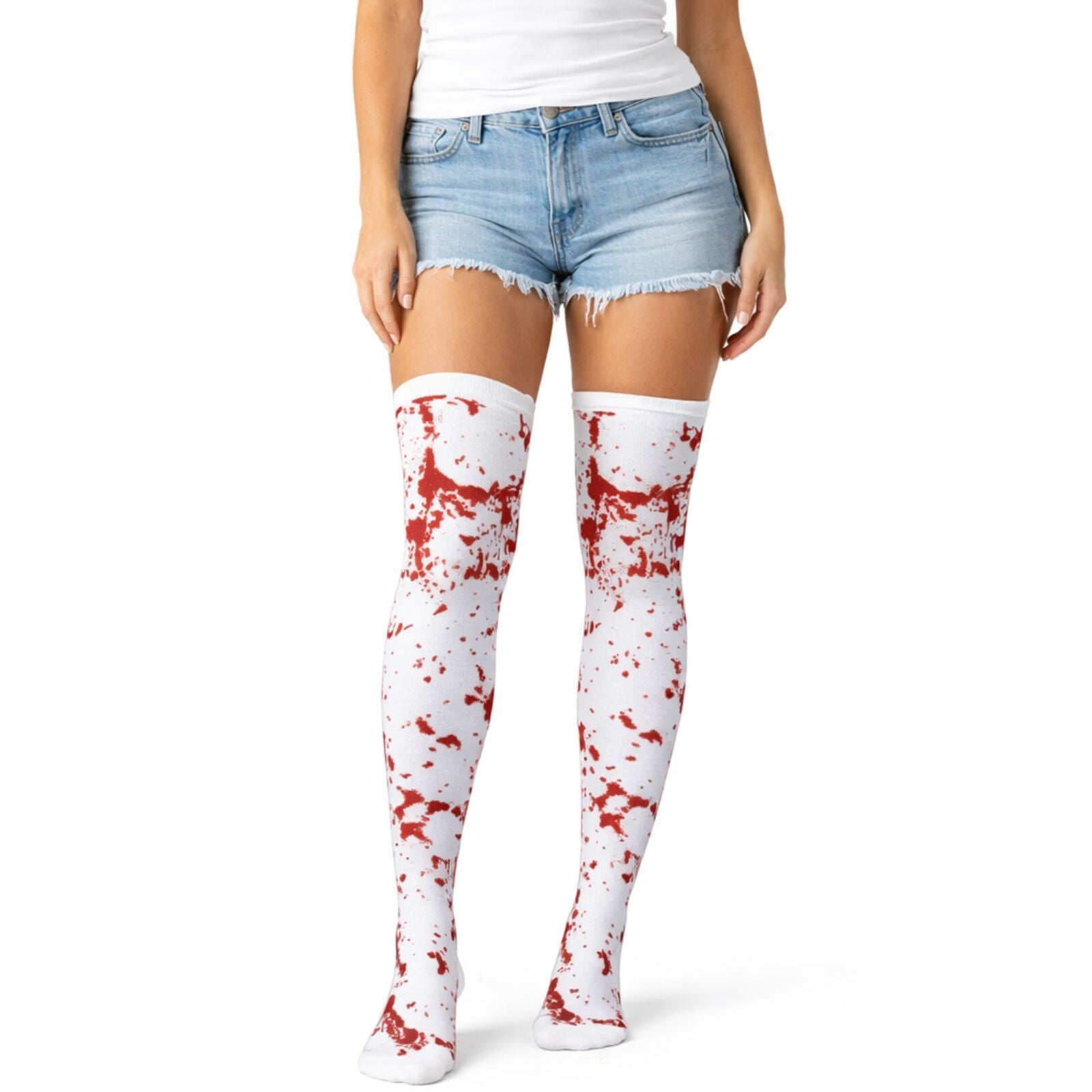 Over Knee Stay Up Stockings Hosiery Party Costume Socks - Fake Blood Splash V563-BR-SUOTKSOCKS1-FKBLDSPLSH