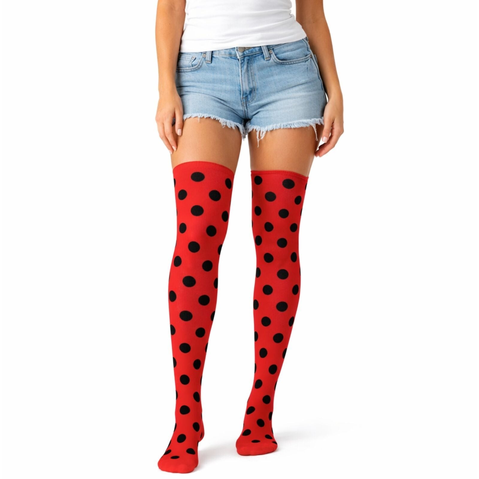 Over Knee Stay Up Stockings Hosiery Party Costume Socks - Ladybug Polka V563-BR-SUOTKSOCKS1-LDYBUG