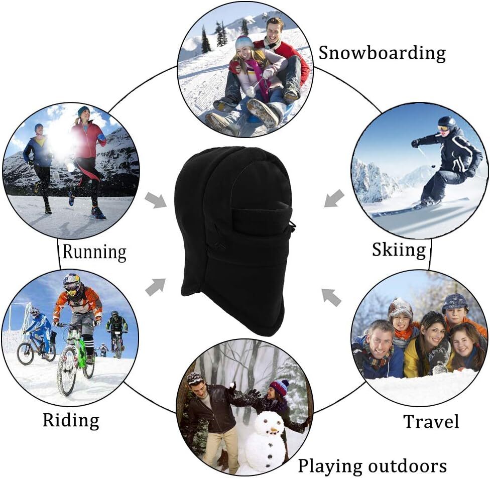 Thermal Fleece Balaclava Face Mask Beanie Hat Ski Snowboard Motorbike - Black V563-BR-THFLHAT-BLK