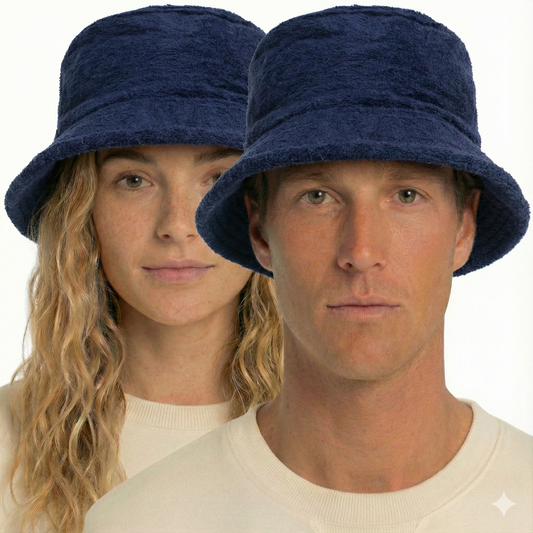 100% Cotton Terry Towelling Bucket Hat Daggy Fishing Camping Lad Cap in Navy Blue - Small V563-BR-TTOWBUCKHAT-NVY-S