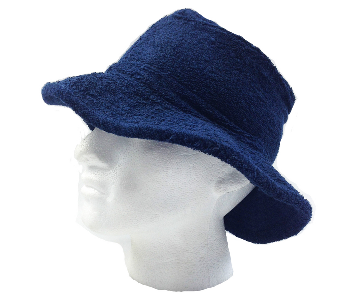 100% Cotton Terry Towelling Bucket Hat Daggy Fishing Camping Lad Cap in Navy Blue - Small