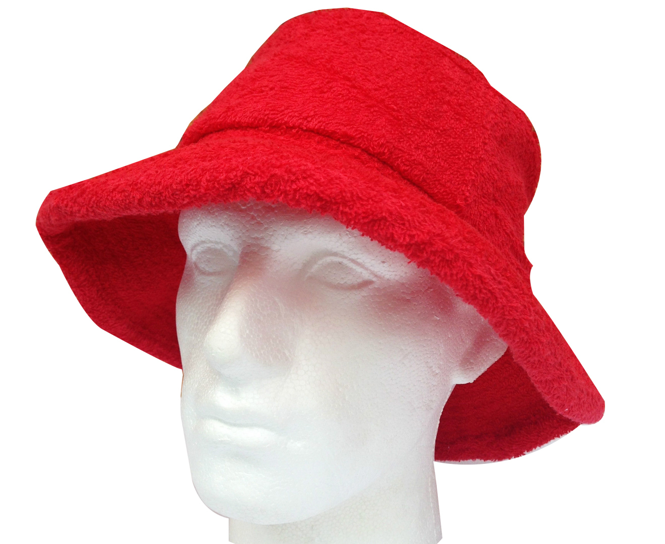 100% Cotton Terry Towelling Bucket Hat Daggy Fishing Camping Lad Cap in Red - Medium