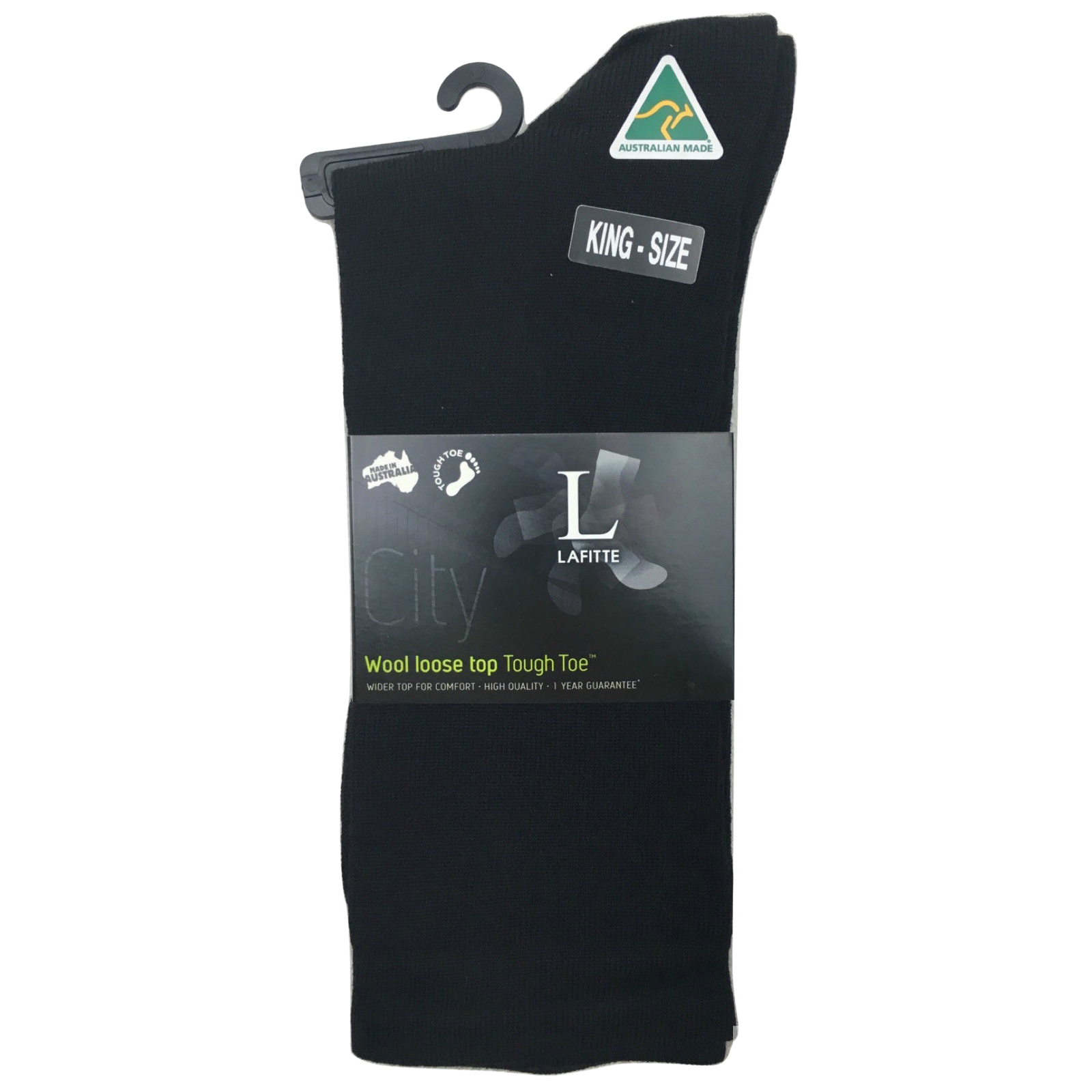 AUSTRALIAN MADE Wool Loose Top Socks Wide Top Comfort High Quality Tough Toe - Black - 6-10 V563-BR-WLSESCK-AU-BLK-6-10
