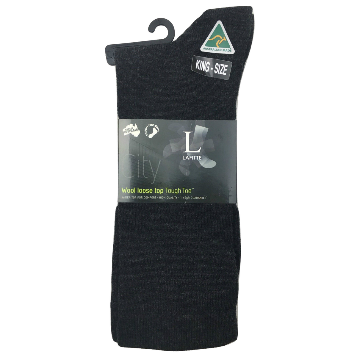 AUSTRALIAN MADE Wool Loose Top Socks Wide Top Comfort High Quality Tough Toe - Charcoal - 6-10 V563-BR-WLSESCK-AU-CH-6-10