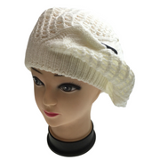 Womens FRENCH BERET HAT Knitted Cap Winter Warm Double Layered Ladies Beanie - White V563-BR-WNSFBHAT-WHT