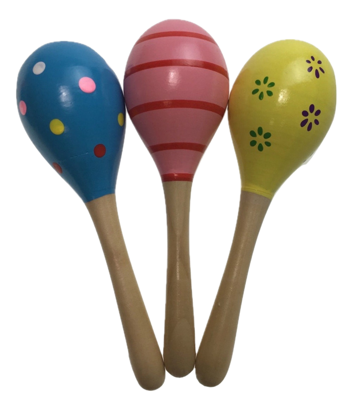 3x WOODEN MARACAS Musical Egg Percussion Toy Shakers Rattles Rumba Party V563-BR-WOODNMARACS-3