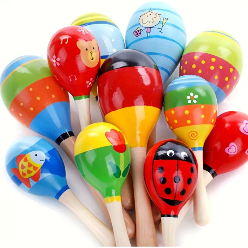 3x WOODEN MARACAS Musical Egg Percussion Toy Shakers Rattles Rumba Party V563-BR-WOODNMARACS-3