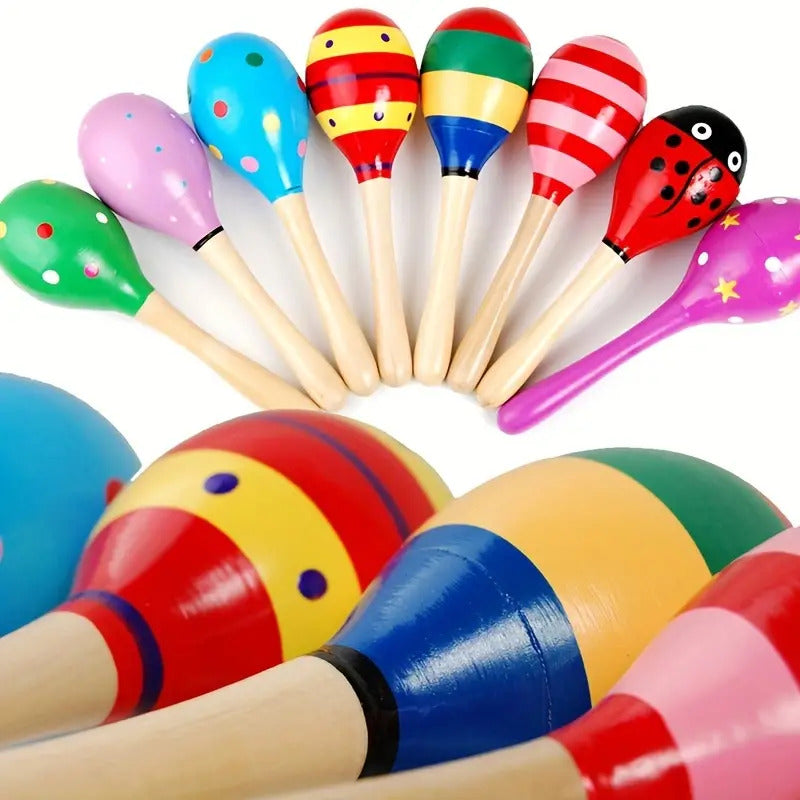 3x WOODEN MARACAS Musical Egg Percussion Toy Shakers Rattles Rumba Party V563-BR-WOODNMARACS-3
