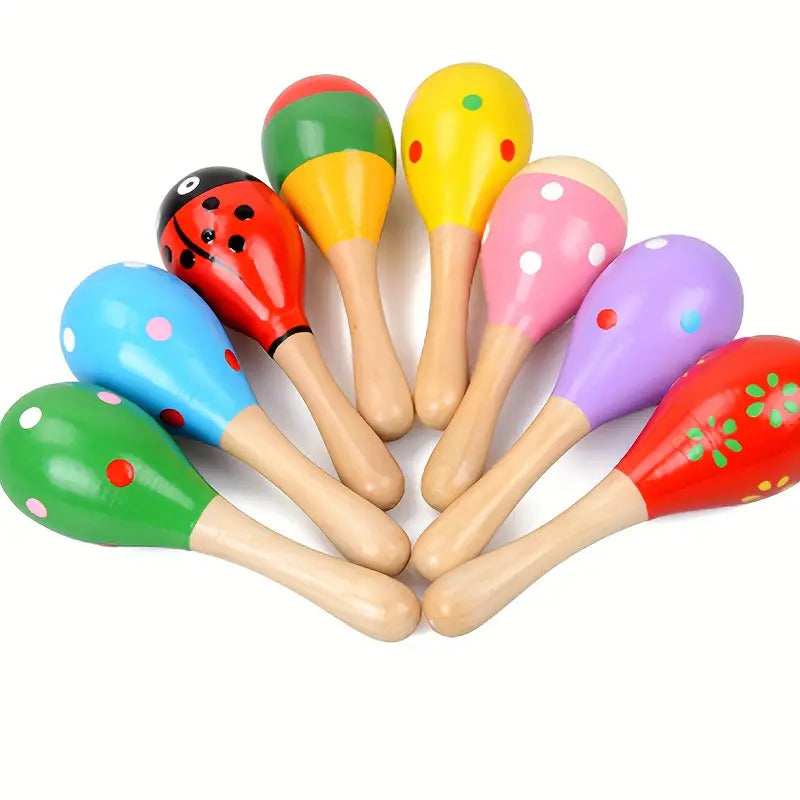 6x WOODEN MARACAS Musical Egg Percussion Toy Shakers Rattles Rumba Party BULK V563-BR-WOODNMARACS-6