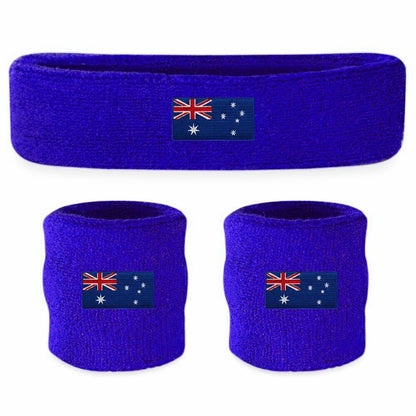 WRISTBAND & HEADBAND SET Tennis Terry Towelling Cotton Sweat Band Team Gym - Australia Flag V563-BR-WRISTXHBSET-AUSFLG