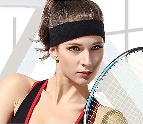 WRISTBAND & HEADBAND SET Tennis Terry Towelling Cotton Sweat Band Team Gym - Black V563-BR-WRISTXHBSET-BLK