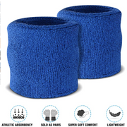 WRISTBAND & HEADBAND SET Tennis Terry Towelling Cotton Sweat Band Team Gym - Blue V563-BR-WRISTXHBSET-BLU