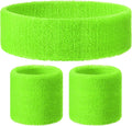 WRISTBAND & HEADBAND SET Tennis Terry Towelling Cotton Sweat Band - Fluro Light Green V563-BR-WRISTXHBSET-FLUROGREEN