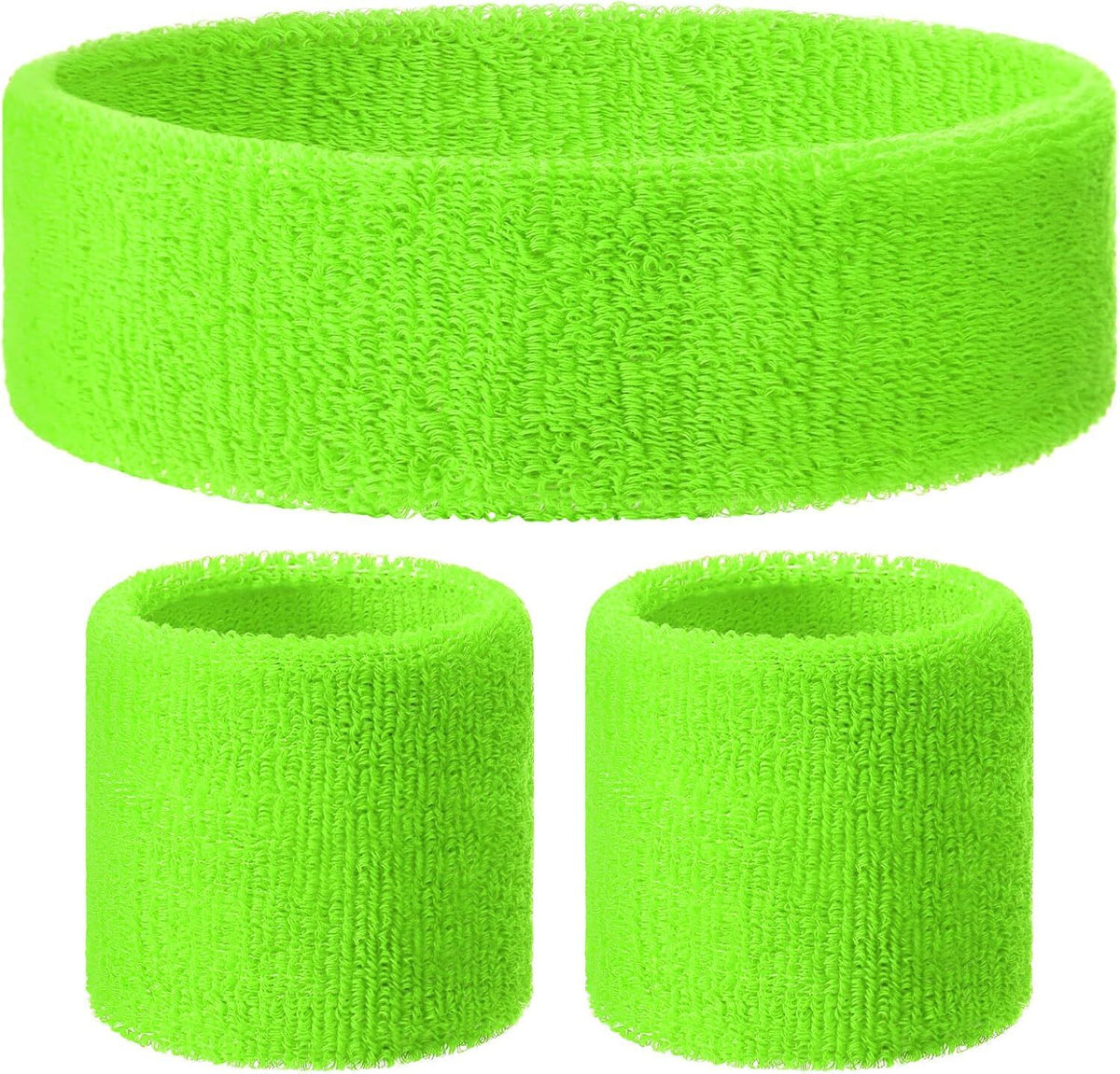 WRISTBAND & HEADBAND SET Tennis Terry Towelling Cotton Sweat Band - Fluro Light Green V563-BR-WRISTXHBSET-FLUROGREEN