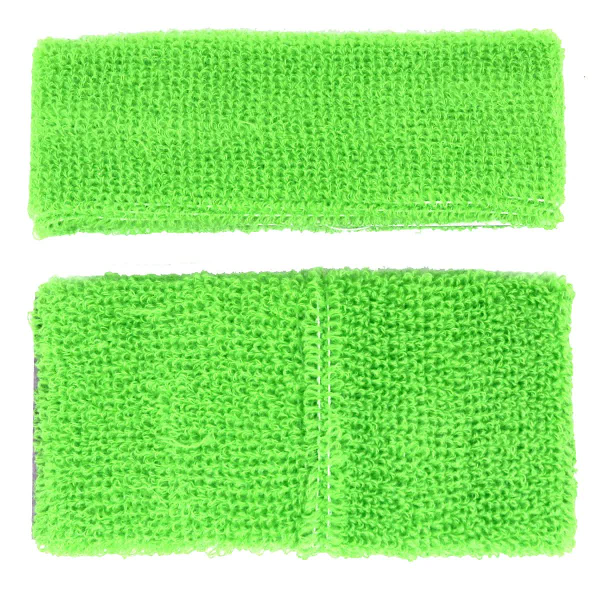 WRISTBAND & HEADBAND SET Tennis Terry Towelling Cotton Sweat Band - Fluro Light Green V563-BR-WRISTXHBSET-FLUROGREEN