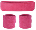 WRISTBAND & HEADBAND SET Tennis Terry Towelling Cotton Sweat Band Team Gym - Hot Pink V563-BR-WRISTXHBSET-HTPNK