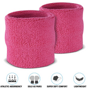WRISTBAND & HEADBAND SET Tennis Terry Towelling Cotton Sweat Band Team Gym - Hot Pink V563-BR-WRISTXHBSET-HTPNK