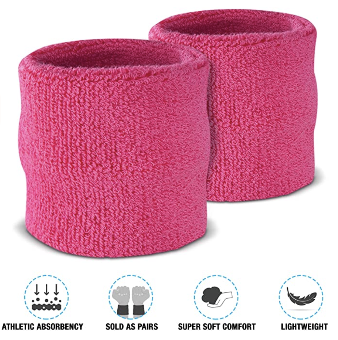 WRISTBAND & HEADBAND SET Tennis Terry Towelling Cotton Sweat Band Team Gym - Hot Pink V563-BR-WRISTXHBSET-HTPNK