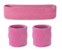 WRISTBAND & HEADBAND SET Tennis Terry Towelling Cotton Sweat Band Team Gym - Light Pink V563-BR-WRISTXHBSET-LTPNK