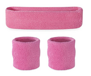 WRISTBAND & HEADBAND SET Tennis Terry Towelling Cotton Sweat Band Team Gym - Light Pink V563-BR-WRISTXHBSET-LTPNK