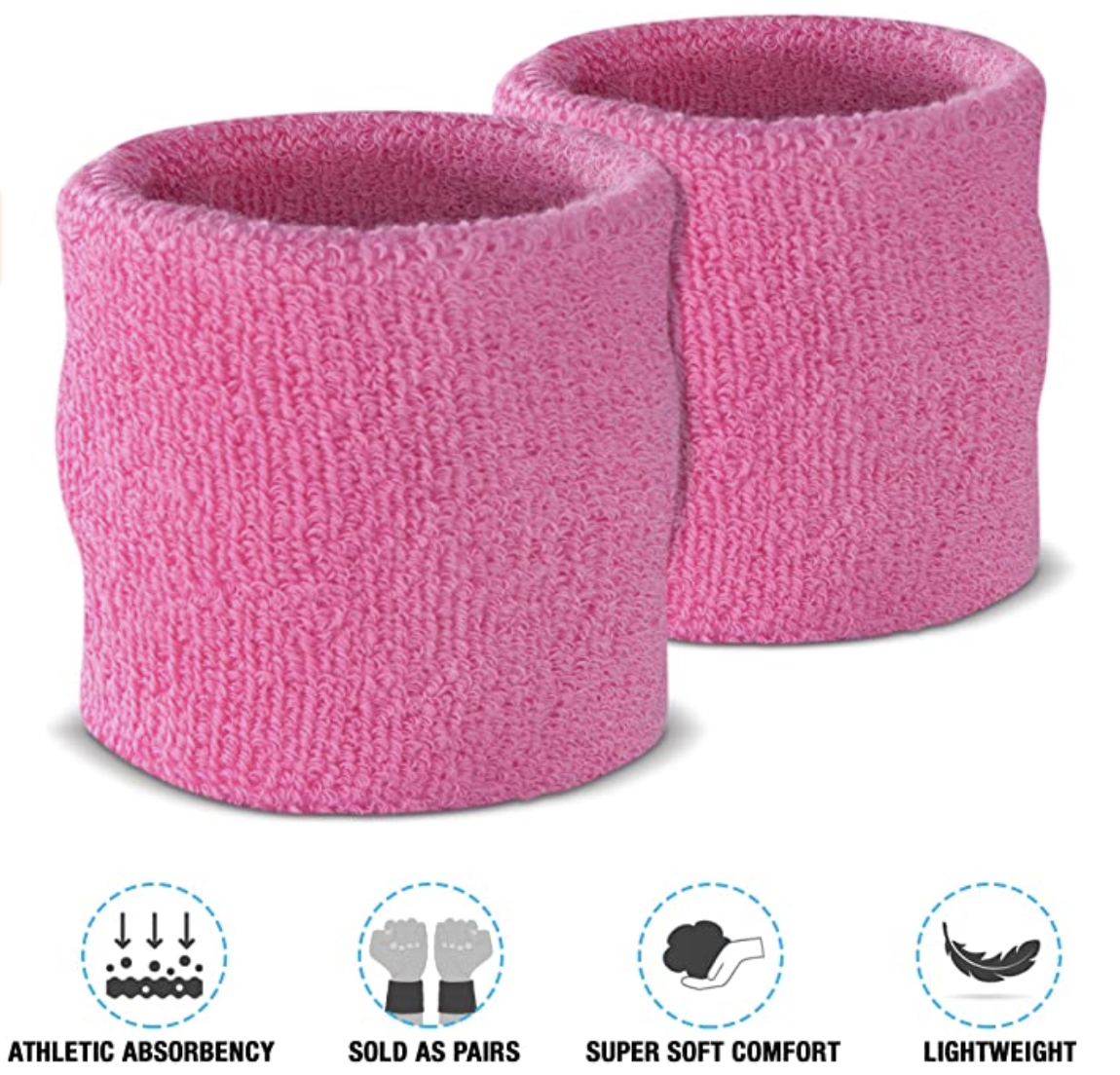 WRISTBAND & HEADBAND SET Tennis Terry Towelling Cotton Sweat Band Team Gym - Light Pink V563-BR-WRISTXHBSET-LTPNK