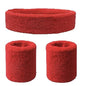 WRISTBAND & HEADBAND SET Tennis Terry Towelling Cotton Sweat Band Team Gym - Red V563-BR-WRISTXHBSET-RED