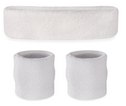 WRISTBAND & HEADBAND SET Tennis Terry Towelling Cotton Sweat Band Team Gym - White V563-BR-WRISTXHBSET-WHT