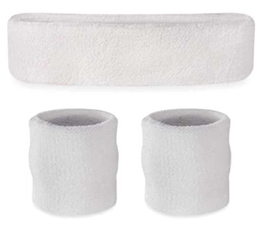 WRISTBAND & HEADBAND SET Tennis Terry Towelling Cotton Sweat Band Team Gym - White V563-BR-WRISTXHBSET-WHT