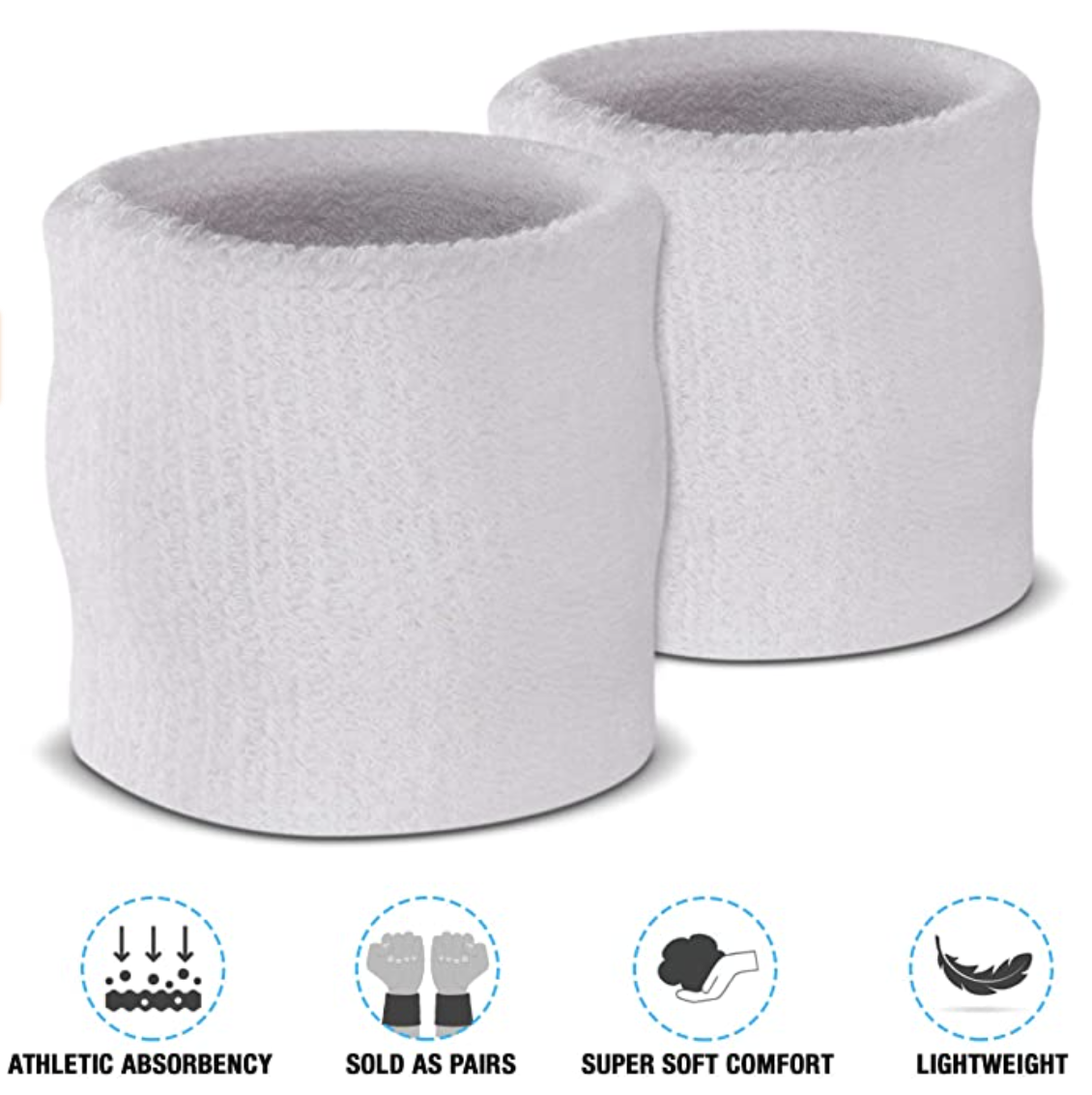 WRISTBAND & HEADBAND SET Tennis Terry Towelling Cotton Sweat Band Team Gym - White V563-BR-WRISTXHBSET-WHT