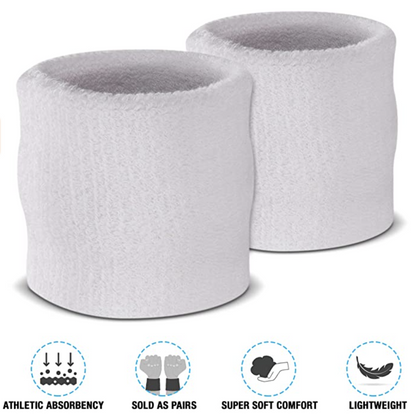 WRISTBAND & HEADBAND SET Tennis Terry Towelling Cotton Sweat Band Team Gym - White V563-BR-WRISTXHBSET-WHT