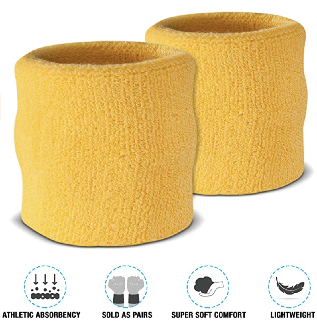 WRISTBAND & HEADBAND SET Tennis Terry Towelling Cotton Sweat Band Team Gym - Yellow V563-BR-WRISTXHBSET-YLW