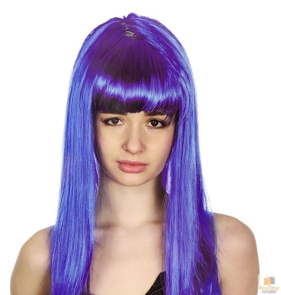 LONG WIG Straight Party Hair Costume Fringe Cosplay Fancy Dress 70cm Womens - Blue (22458) V563-BR-WSLWIG-BLU_22458