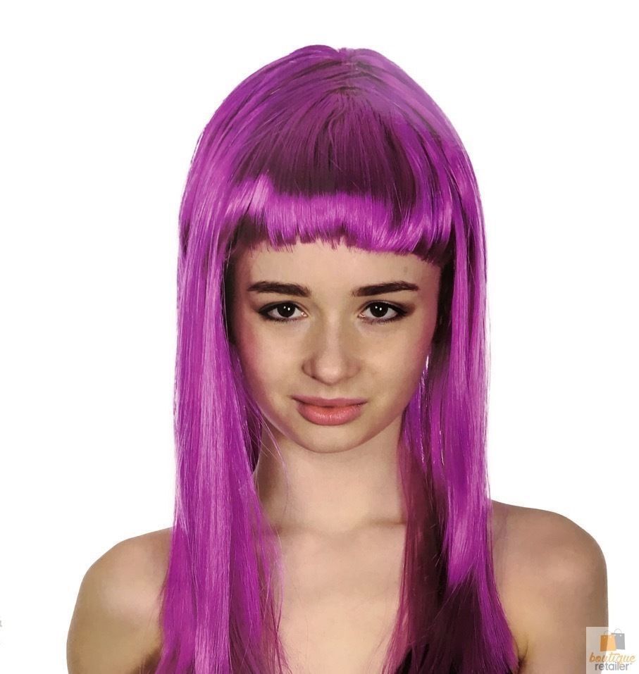 LONG WIG Straight Party Hair Costume Fringe Cosplay Fancy Dress 70cm Womens - Fuchsia (22455) V563-BR-WSLWIG-FUCHSIA_22455