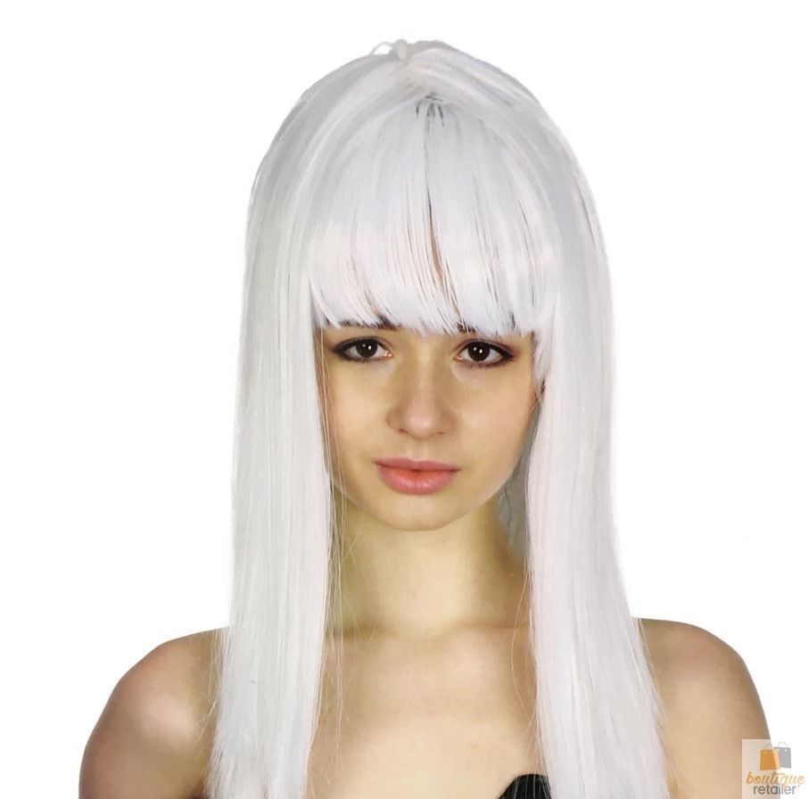 LONG WIG Straight Party Hair Costume Fringe Cosplay Fancy Dress 70cm Womens - White (22451) V563-BR-WSLWIG-WHT_22451
