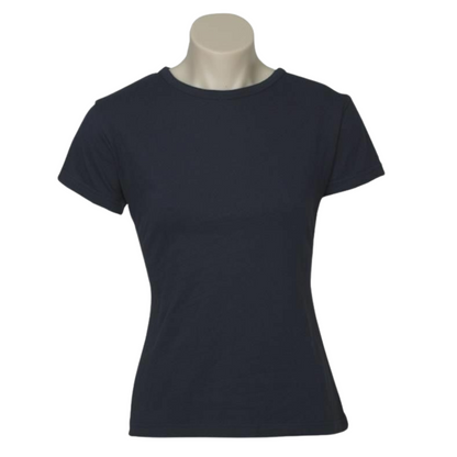Womens Plain Ladies T SHIRT 100% COTTON Basic Tee Casual Top Size 6-24 T-Shirt - Navy Blue - 8 V563-BR-WSPSHRT-8-NBLUE