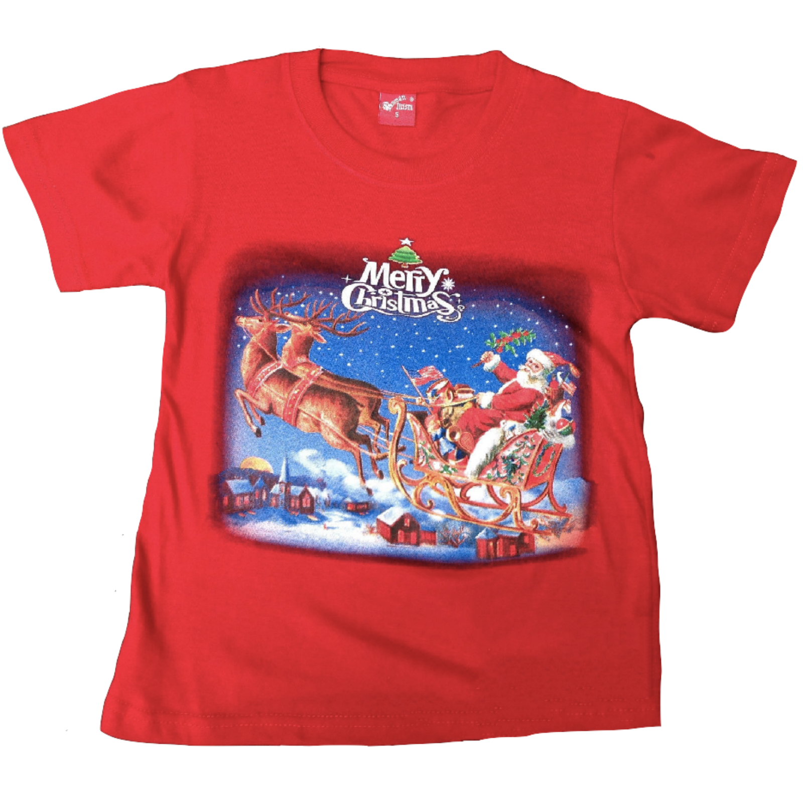 100% Cotton Kids Christmas T Shirt Xmas Top Santa Red White Party Costume - Red - Small (4-6 Years Old) V563-BR-XMAS-SHRT-RED-S