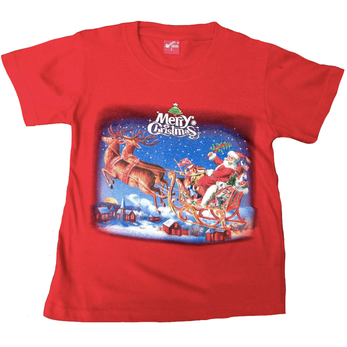 100% Cotton Kids Christmas T Shirt Xmas Top Santa Red White Party Costume - Red - X-Large (10-12 Years Old) V563-BR-XMAS-SHRT-RED-XL