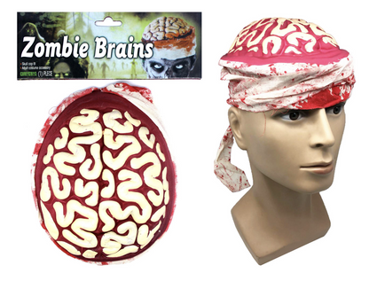 Zombie Brain Skull Cap Costume Halloween Bloody Headpiece Fancy Dress Bandage V563-BR-ZOMBIEBRAINCAP