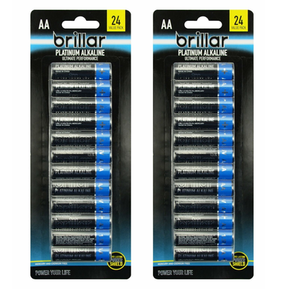 2 Packs of 24 Brillar AA Platinum Alkaline Batteries Long Lasting Power Home V563-BR0063_2X