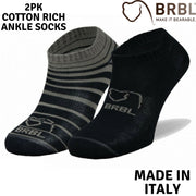 2pk BRBL Baloo Ankle Socks Low Cut MADE IN ITALY - Dark Grey/Mid Grey - L V563-BRBL-BALLOO2PK-DGRY-L