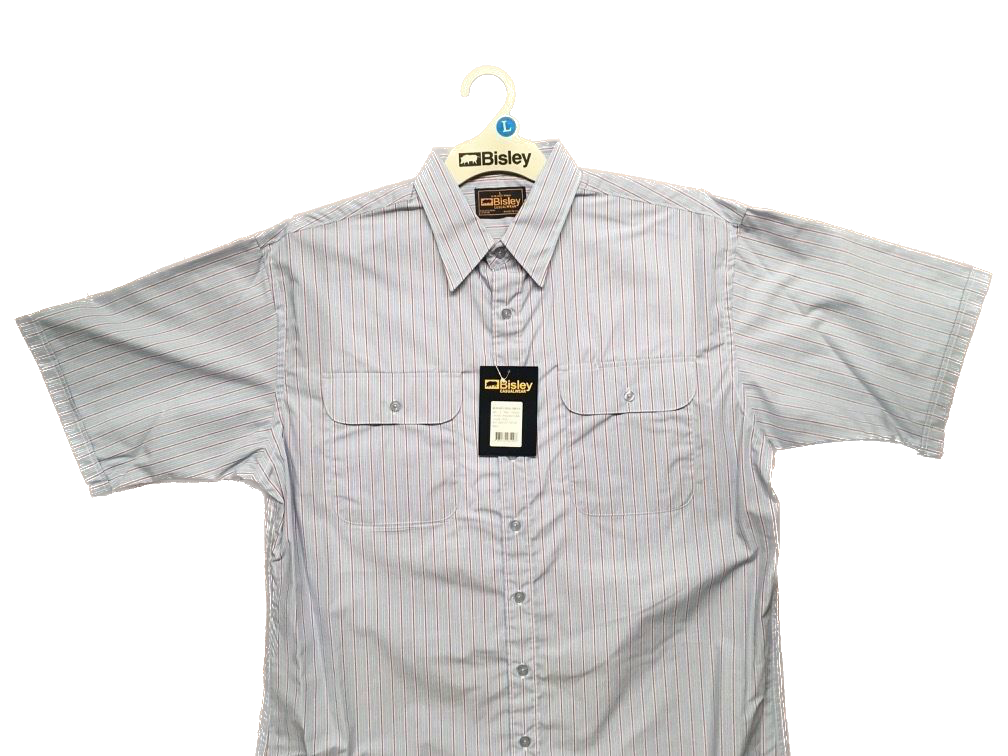 BISLEY SHORT SLEEVE SHIRT Everyday Casual Business Work Cotton Blend Check - BS2552_VPLB (PLB) - L V563-BS-BS2552_VPLBPLB-L