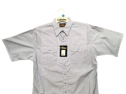 BISLEY SHORT SLEEVE SHIRT Everyday Casual Business Work Cotton Blend Check - BS2552_VPLB (PLB) - L V563-BS-BS2552_VPLBPLB-L