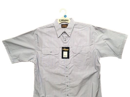 BISLEY SHORT SLEEVE SHIRT Everyday Casual Business Work Cotton Blend Check - BS2552_VPLB (PLB) - L V563-BS-BS2552_VPLBPLB-L