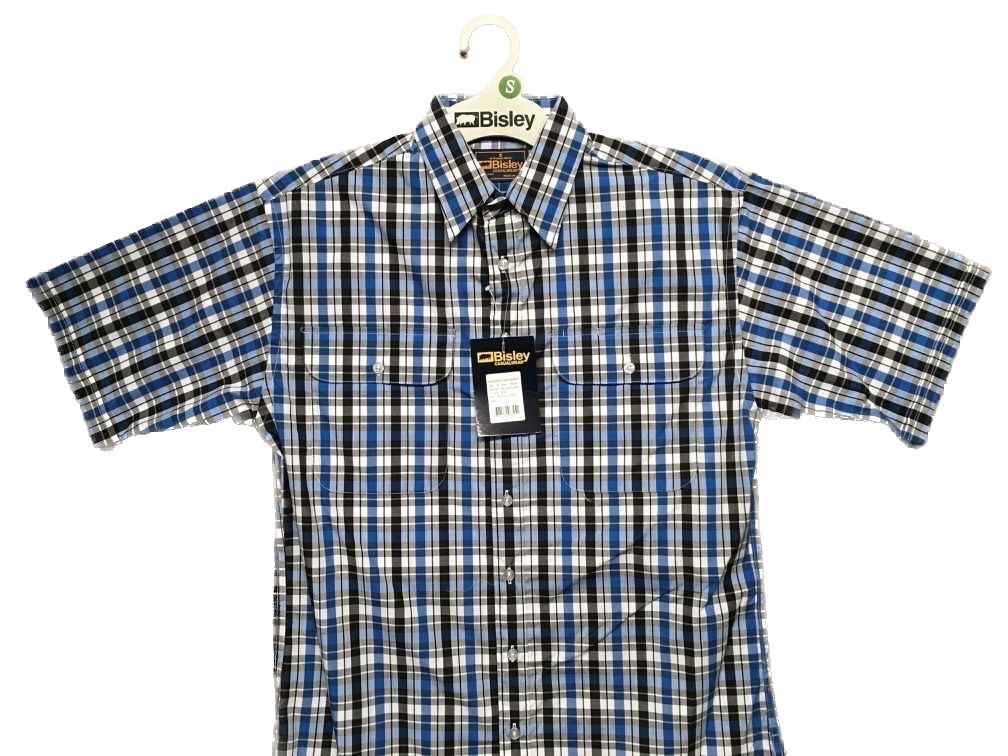 BISLEY SHORT SLEEVE SHIRT Everyday Casual Business Work Cotton Blend Check - BS2572_CBLK (BLK) - S V563-BS-BS2572_CBLKBLK-S