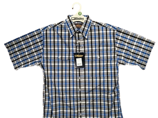 BISLEY SHORT SLEEVE SHIRT Everyday Casual Business Work Cotton Blend Check - BS2572_CBLK (BLK) - S V563-BS-BS2572_CBLKBLK-S