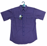 Bisley Mens Short Sleeve Check Shirt Checkered Cotton Blend Casual Business Work - Navy - S V563-BS2858_CBDE-S