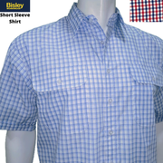 Bisley Mens Short Sleeve Check Shirt Checkered 100% Cotton Casual Business Work - Red - S V563-BS2878_CJER-S