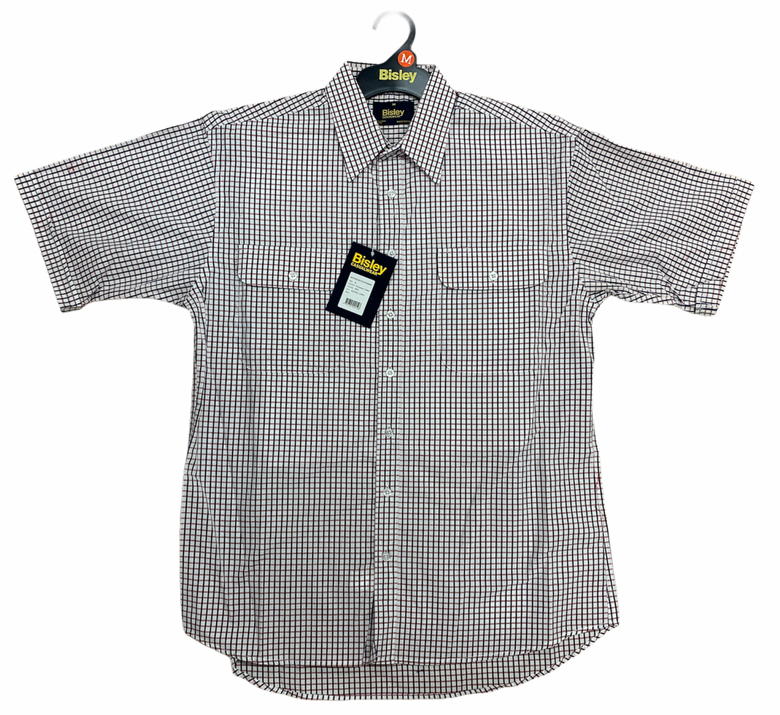Bisley Mens Short Sleeve Check Shirt Checkered Cotton Blend Casual Business Work - Burgundy - M V563-BS2880_CPPO-M